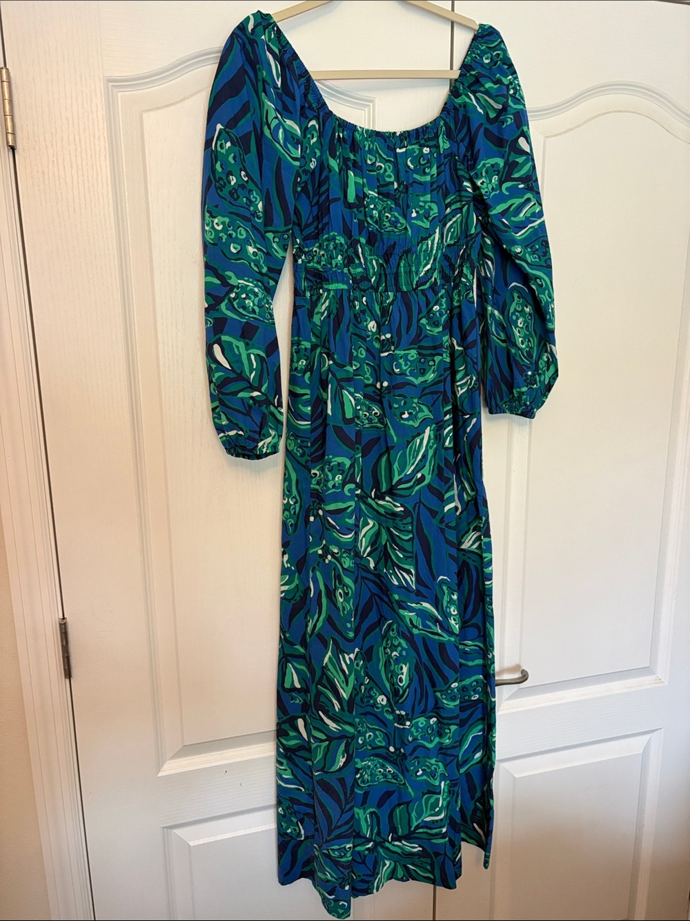Lilly Pulitzer Blue and Green Floral Long Sleeve Maxi Dress
